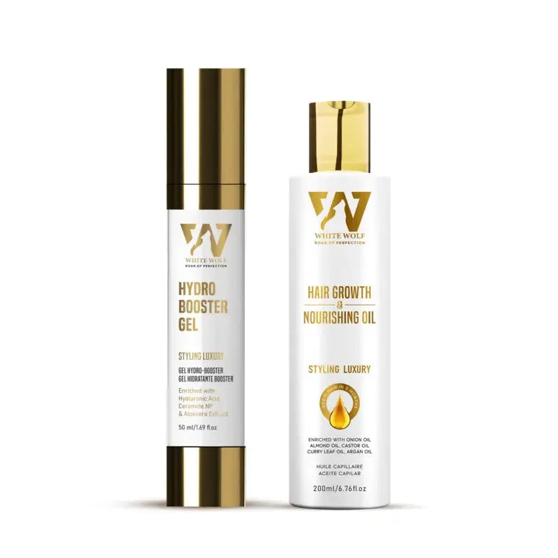 combo front of hydro booster gel and hair growth oil